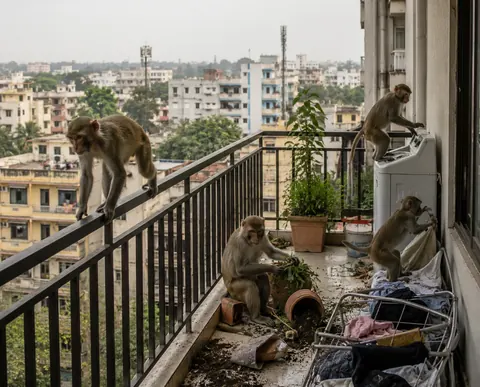 Monkeys Invading Apartment Balcony